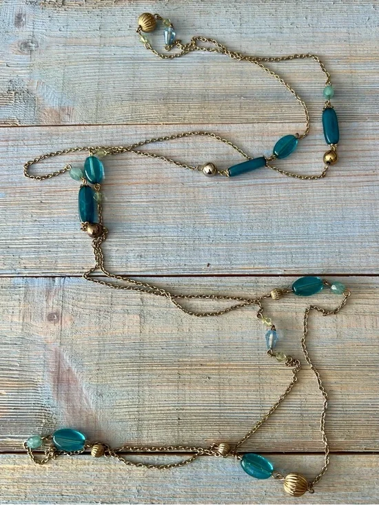 2pc Necklace Set Teal Beaded Long, Multicolor Double Strand, Boho Festival - Picture 15 of 16